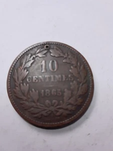 1865 WILLEM 111 10 CENTIMES LUXEMBOURG COIN.small attempted plug mark. - Picture 1 of 2