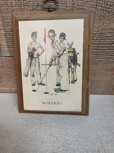 Norman Rockwell Framed Art Print Golfing Boys Vintage Wood Wall Decor 7x5.5x1 - Picture 1 of 6