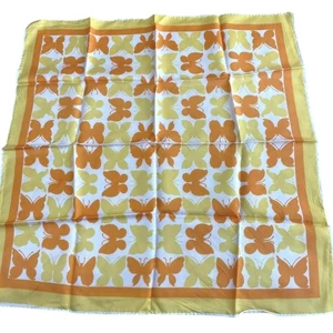 Bufanda cuello mariposa mod años 70 acetato sedoso blanco amarillo naranja 22" cuadrado - Imagen 1 de 9
