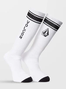 Volcom Sock Mens Crew Tall White High Stripe White - Picture 1 of 2