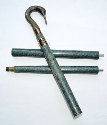 Bastón de madera vintage bastón de cuero antiguo latón macizo grúa mango de pájaro Foto 1 de 4