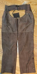 Milwaukee Leather 5518 Vintage Crazy Horse Brown Motorcycle Chaps Thermal Small - Picture 1 of 6