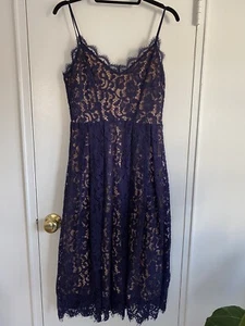 H&M Laser Cut Spaghetti Strap Lace Midi Dress Size 6 NWT Navy - Picture 1 of 4