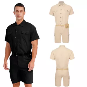 Mens Rompers Solid Bodysuit One Piece Jumpsuit Casual Wear Stylish Boilersuit - Picture 1 of 32
