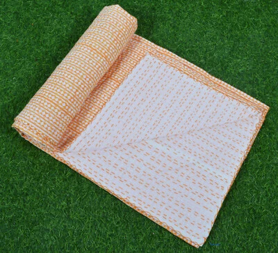 Indian Kantha Quilt Polka Dot Handmade Bedspread Twin Vintage Blanket Gudari - Image 1 of 4