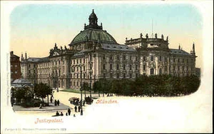 MÜNCHEN Bayern alte color Litho-AK ~1900 Strassen Partie am Justizpalast Gericht - Picture 1 of 2