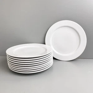10 Crate and Barrel CBL197 White Rimmed Dinner Plates 11 3/8” - Made in Brazil - Picture 1 of 11