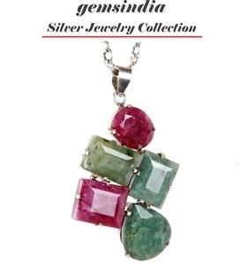 36 gm 925 Sterling Silber Riesig Natürlich Multi Edelsteine Handarbeit Anhänger Schmuck - Bild 1 von 8