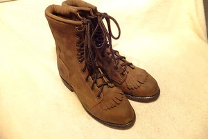  Lehigh Womens Brown Leather Steel toe Kiltie Roper Boots Siize 6M Made in USA  - Picture 1 of 9