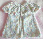 New hand-knitted lacy spotty white cardigan, 0-3 months girl, short sleeves