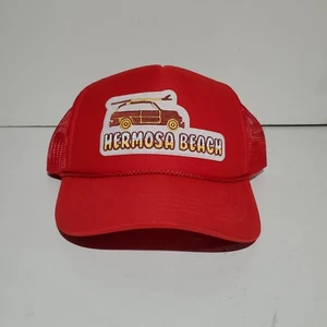 Hermosa Beach CA Men's Hat Cap Snap Back Trucker Red Surfboard Car Surfing Otto - Picture 1 of 5