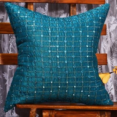 Decorative pillows for couch teal 18x18 20x20 24x24 embroidered pillow covers 2p - Image 1 of 4