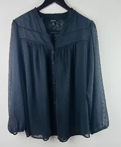 Torrid Black Top Size 2X Semi Sheer Dot Blouse Gothic Whimsigoth Button Up - Picture 1 of 9