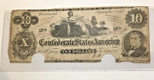 1862 CSA Confederate States Note $10 Ten Dollars T-46 Signed - Picture 1 of 2