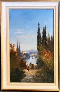 Rara Gran Campaña Pintura al Óleo Antigua Lago de Como Italia Firmada H Waldeck c1870 - Imagen 1 de 8