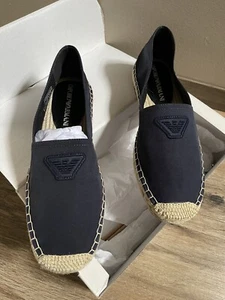 New EMPORIO ARMANI Beach Shoes Navy Cloth Espadrilles Unisex 42/M US 8.5/W 11 - Picture 1 of 7
