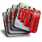 Set of 4 Square Coasters - Red Telephone Boxes British  #14477