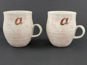 Anthropologie Homegrown Letter "a" Monogram Pink Floral Coffee Mugs ~ Set of 2 - Picture 1 of 12