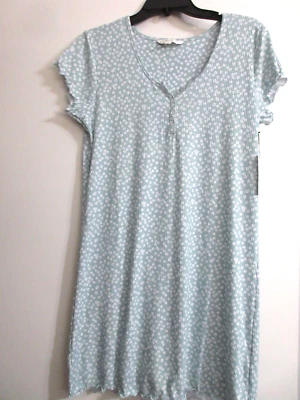 Laura Ashley womens super soft Nightgown sleep stretch Green White floral ~ M - Image 1 of 4