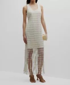 $595 Jonathan Simkhai Women's White Fringe Mesh Janette A-Line Dress Size 0 - Picture 1 of 5