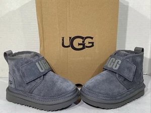 UGG Toddler Size 7 EU 23.5 Gray Suede Neumel Graphic Lined Ankle Boots AJ-344 - Picture 1 of 9