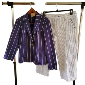 Conjunto de Pantalones Blazer Peck & Peck Vintage Preppy Rayas Años 70 Traje Náutico Glam - Imagen 1 de 9
