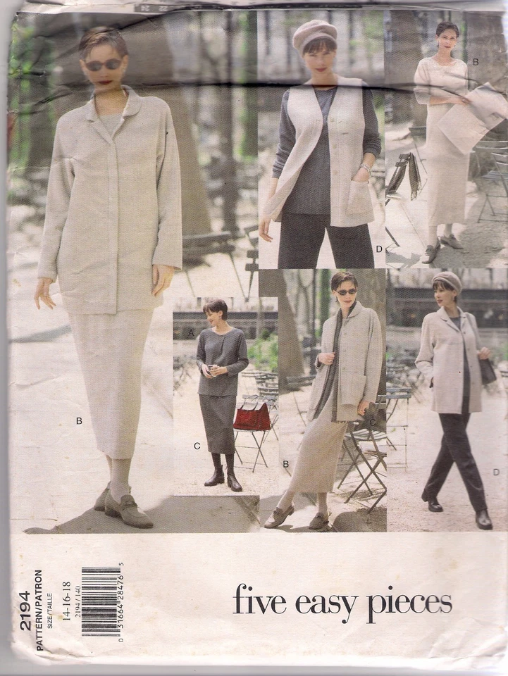 Vogue Sewing Pattern 2194, Jacket Vest Dress Top Skirt Pants, Size 14-18, Uncut - Image 1 of 1