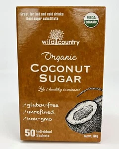 Wild Country Organic Coconut Sugar Sachet Box of 50 sachets 0.1 Oz/ 3g per sa... - Picture 1 of 7
