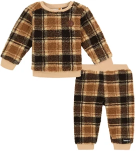 TIMBERLAND Baby Boy's Printed Berber Crewneck & Joggers 2 Piece Set Sz 18M Taupe - Picture 1 of 8