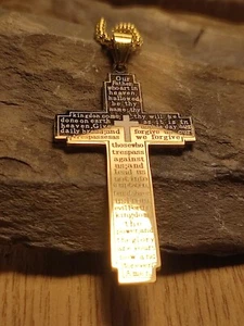 Collana Gesù Croce in Oro Elegantissima Cristiano Padre Nostra Preghiera Inglese - Foto 1 di 8