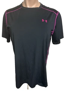 UA Under Armour Men's Logo Tee HeatGear Athletic Shirt Black Pink 2XL #7H - Picture 1 of 5
