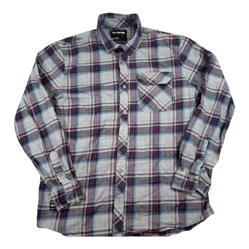 Fox Racing Shirt Mens XL Blue Red Gray Plaid Flannel Long Sleeve - Image 1 of 4