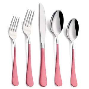 Juego de cubiertos rosa de 20 piezas, juego de cubiertos con mango rosa de acero inoxidable 18/0,... - Imagen 1 de 6