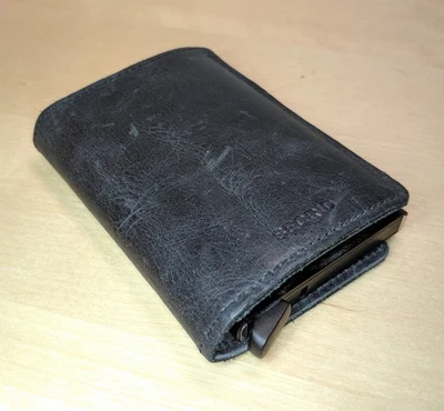 Secrid Men's Aluminium Slim Wallet Vintage Black Leather RFID Safe Card Case - Image 1 of 4