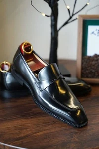 New Bespoke Handmade Shoes Black Patina Leather Wedding Shoes Loafers Mens Shoes - Picture 1 of 14