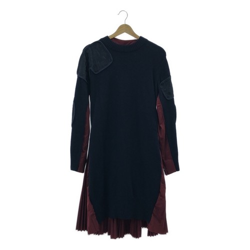 Abito Camicia Sacai Sakai Trasparente Gomito Patch Pieghettato 3 Navy Bordeaux Usato0