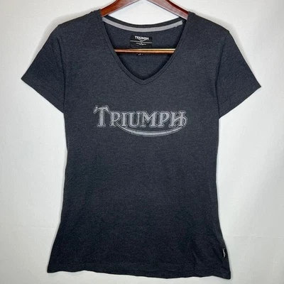 Triumph мотоциклов логотип футболка серый женщин XL V-образным вырезом мотоциклиста графический рубашка - Изображение 1 из 4