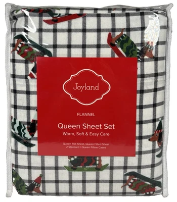 Dachshund Christmas Flannel QUEEN Sheet Set Dog 100% Cotton Holiday Joyland - Image 1 of 4