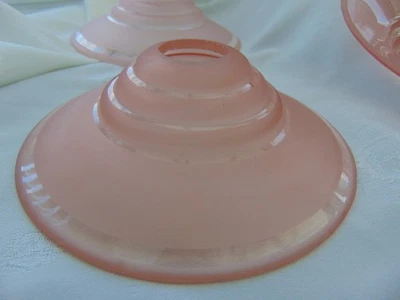 Vintage French Early 20th C Art Deco Pink Banded Frosted Glass Lampshade 16cm - Image 1 of 4