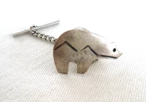Spilla cravatta fetish orso argento sterling 925 legno Navajo H. vintage - Foto 1 di 4