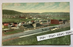 EARLY LEWISTON PA. BIRD’S EYE VIEW RAILROAD STATION MANY BUILDINGS RARE POSTCARD - Picture 1 of 2
