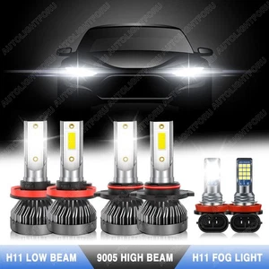 9005 H11 H11 LED Headlight+Fog Light Super Bright Bulbs Kit 8000K White High Low - Picture 1 of 20