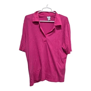 Chico’s Pima Cotton Collared Split Neck Top Pink Size 4 XXL Short Sleeve - Picture 1 of 10