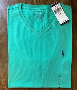 NWT POLO Ralph Lauren V-Neck Soft 100% Cotton T-Shirt, Classic Fit, Green, M & L - Picture 1 of 2
