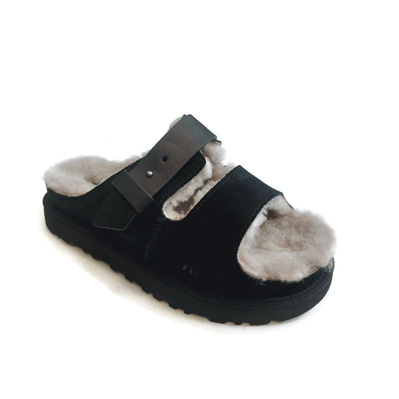 Zapatilla UGG Greenport para mujer talla 7 correa deslizable gamuza piel de oveja negra 1167611 Foto 1 de 4