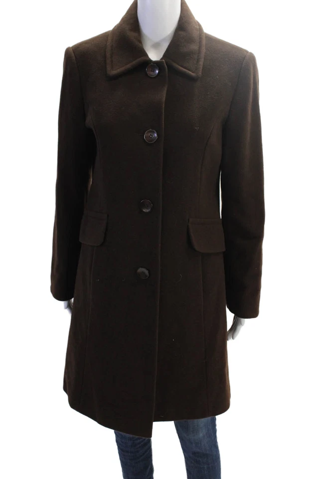 Abrigo Mackintosh Mujer Lana Cuello Abotonado Invierno Guisante Marrón Talla M Foto 1 de 4