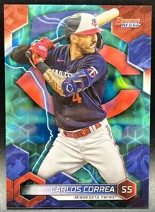 2023 Bowman's Best MLB Baseball Carlos Correa Aqua Lava rifrattore #/199 gemelli - Foto 1 di 2