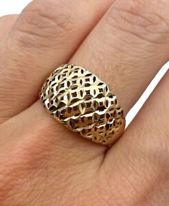 10k Solid Yellow Gold Thick Etched Band Ring 2.40g