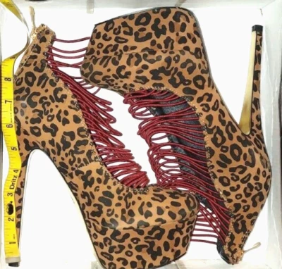 Sexy tacones de aguja con estampado de leopardo de plataforma bellamente diseñados para mujer talla 8 Foto 1 de 4