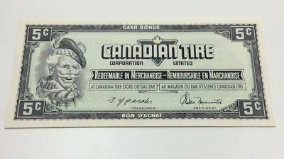 1974 Canadian Tire 5 Cents Uncirculated Banknote CTC Gas Bar Cash Bonus D200 - Image 1 of 4